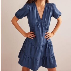 Boden | Dresses | Boden Jersey Seersucker Blue Tired Dress Size | Poshmark